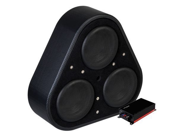 VIBE BLACKAIRP8ACTIVE-V6: Black Air Wheel Well Triple 8 Inch Passive Radiator Active Subwoofer Enclosure Bass Package