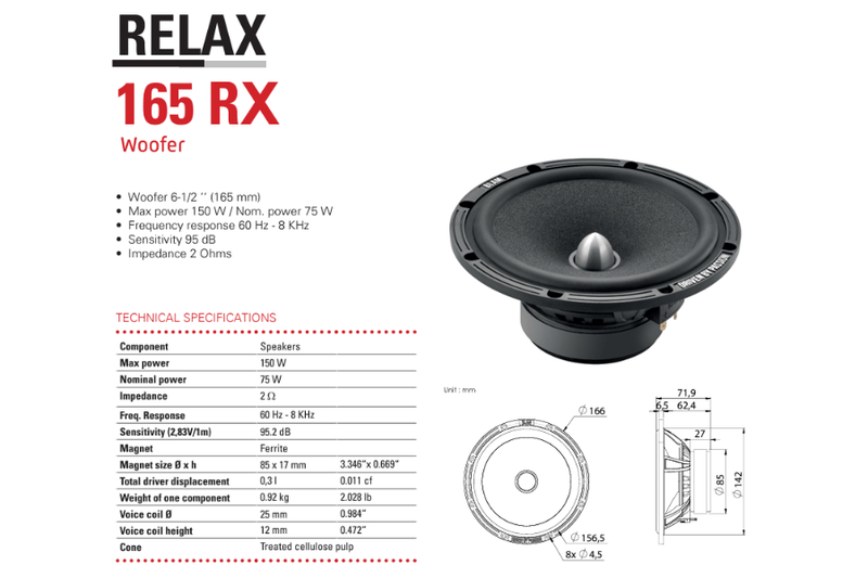 BLAM RELAX 165RX 165mm (6.5") Hi-efficiency 2-ohm component car audio speakers