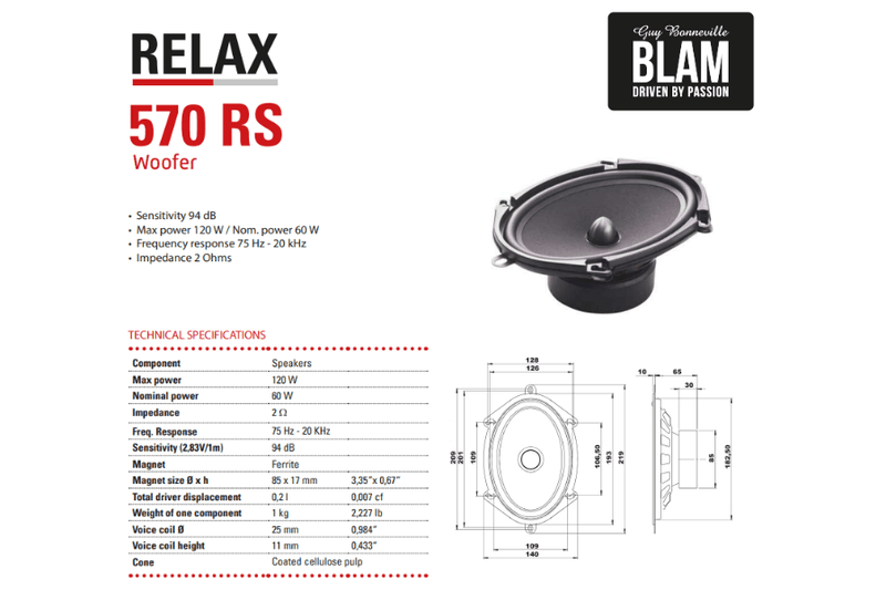 BLAM RELAX BL-570RS - 5" X 7" 2-Way Component Speakers (PAIR)