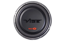 Top view of VIBE BLACKAIR10D2S-V3 10-inch slimline subwoofer showcasing its sleek black design and compact build.