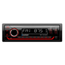 Blaupunkt BPA1124 DAB-BT single DIN stereo head unit with DAB, Bluetooth, USB, and AUX connectivity, black mechless design.