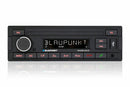 Blaupunkt Madrid 200 BT single DIN stereo headunit with MP3 tuner, Bluetooth, USB, and AUX input, installed in a vehicle dashboard.