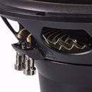 Morel MOR KINETIC 124 12-inch subwoofer with gold terminals and black cone, designed for powerful bass in car audio systems.