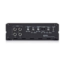 Morel MOR MPD 4.70 4-channel amplifier shown with sleek black design and control knobs for car audio system.