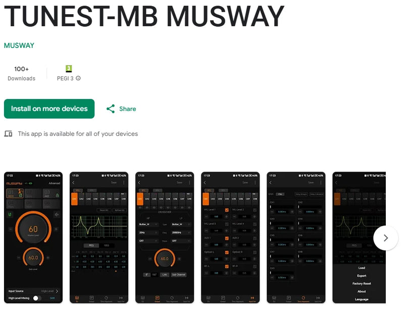 MUSWAY BTA-HD App and HD BT streaming dogle for newer 512k Musway amps