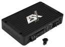 ESX SXT900.4 24V 4-channel amplifier shown from an angled side view, featuring multiple input and output ports.