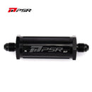Pulsar Turbos PSR in-line oil filter with -4AN fitting and 80 micron filtering, designed for automotive oil filtration systems.