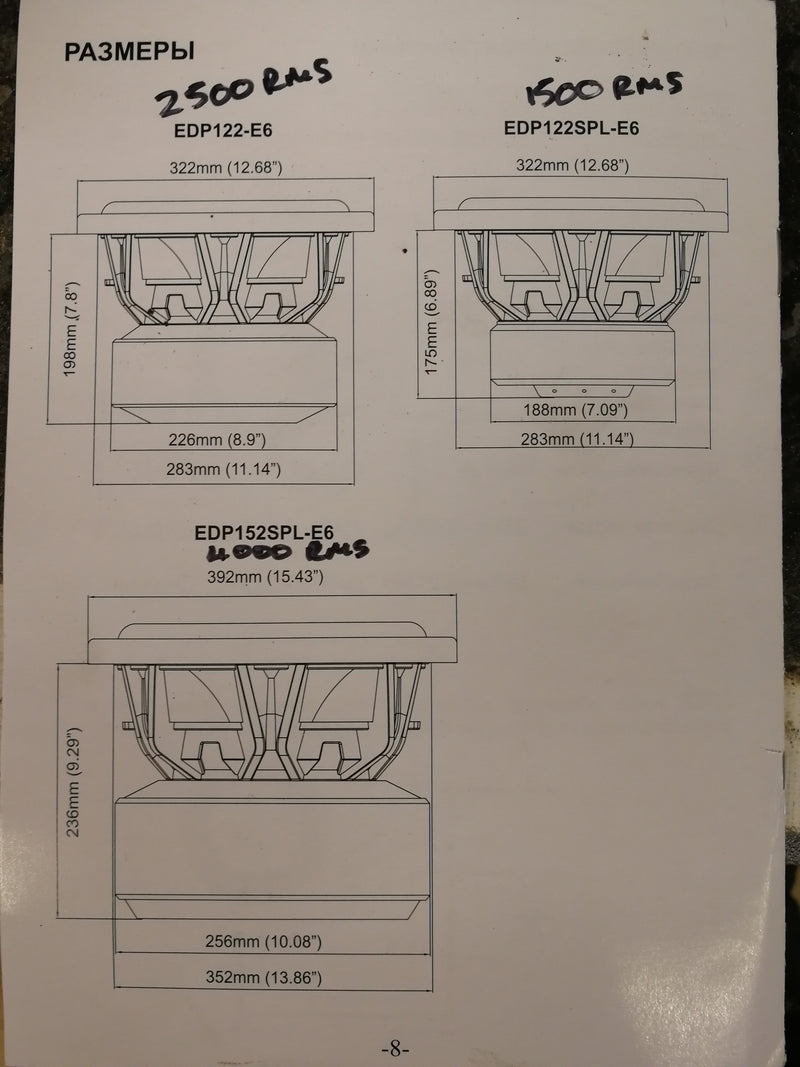 EDGE EDP122SPL-E6 - 12" SUBWOOFER 1500W RMS D2.
