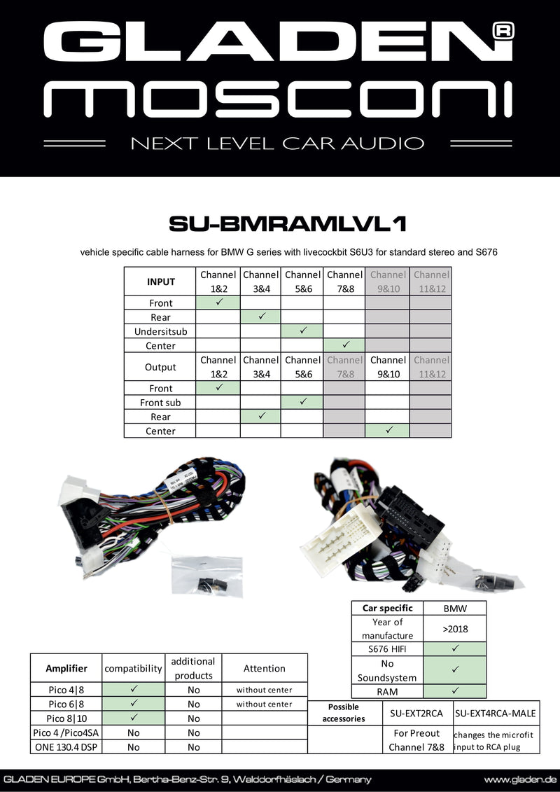 GLADEN SU-BMRAMLVL1 - BMW T-Harness For Mosconi Pico DSP Amplifiers