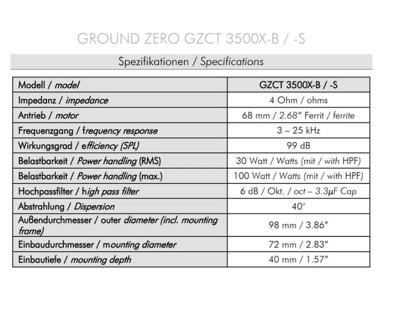 GZCT 3500X-S - Competition 1″ Aluminium Dome Compression Tweeter