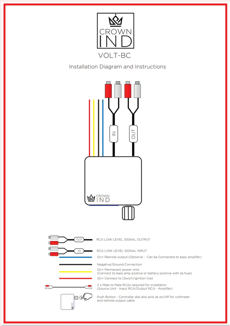 (RED) CROWN INDUSTRY VOLT-BC universal bass controller with in-built voltmeter