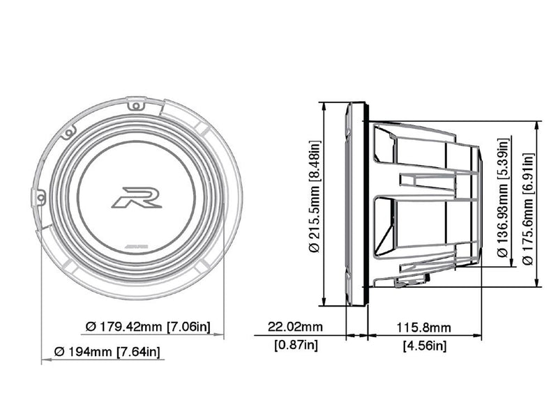 Alpine R2-W8D4  - 8" Dual 4 Ohm Subwoofer