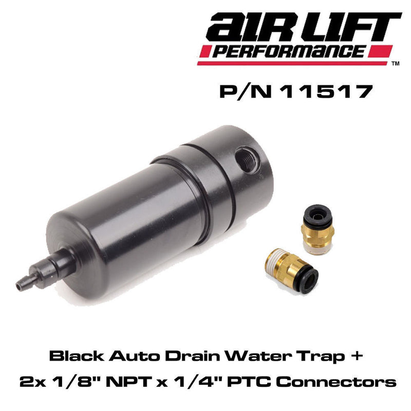 Air Lift Black Auto Drain Water Trap (1/8" FNPT) + 2x 1/8 NPT to 1/4 PTC